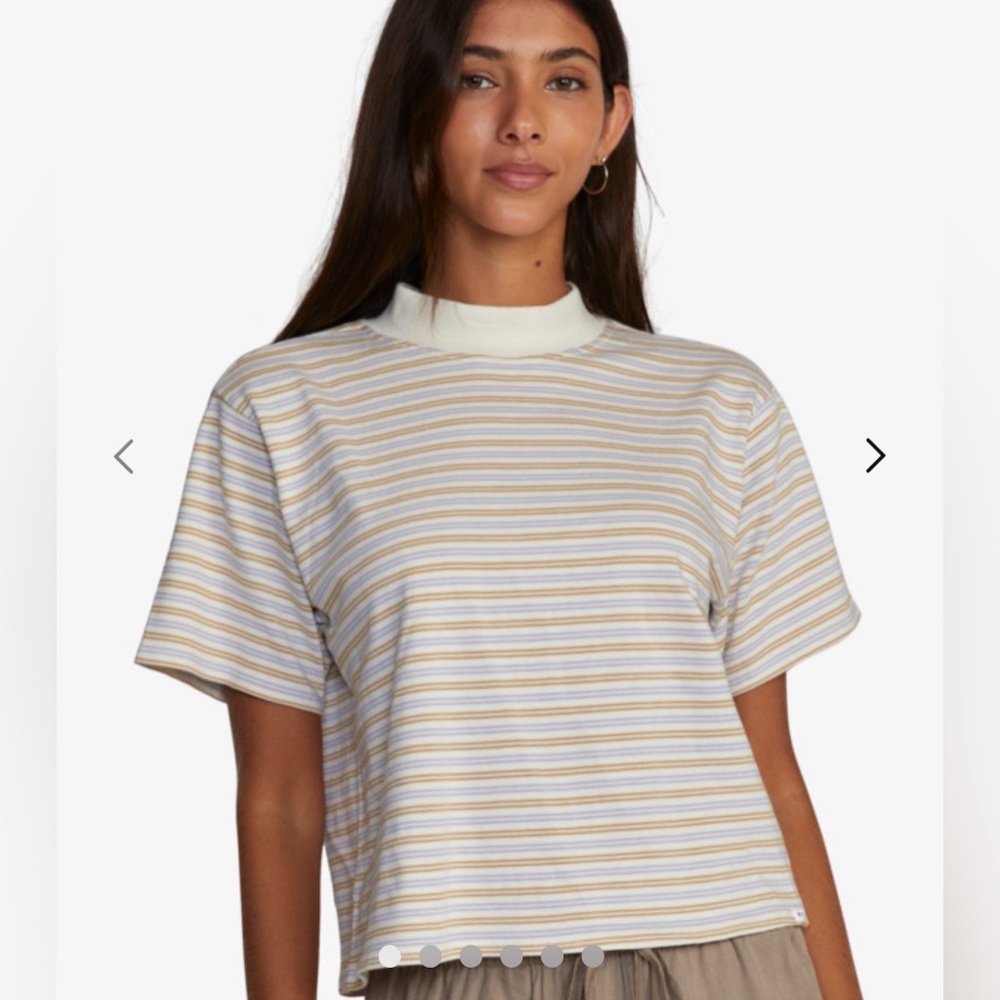 RVCA Women's Short Sleeve Striped Tee in White, Light Blue & Beige